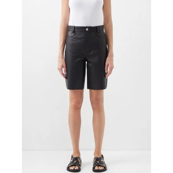 Frame Women's Black High Waist Leather Bermuda Shorts Size 24